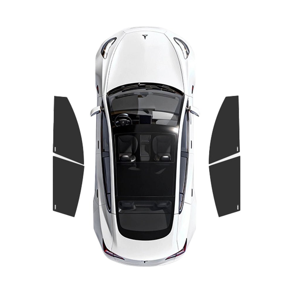 Black privacy shades fitted to Tesla side windows